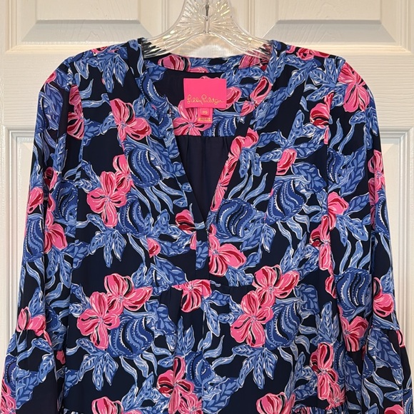 Lilly Pulitzer Gabriel Floral Tiered Mini Dress in Low Tide Navy Size 00 - Picture 4 of 9